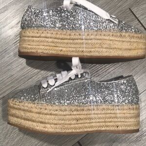 Miu Miu Silver Glitter Metallic Espadrille Sneakers      size 6